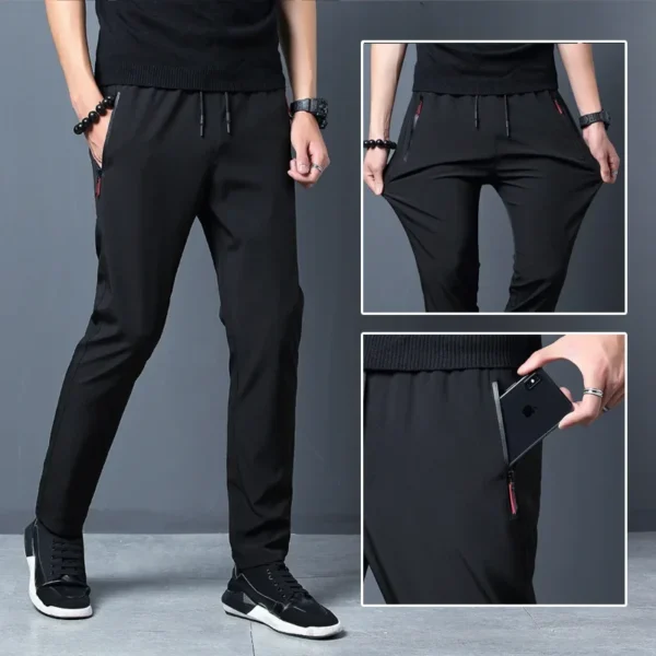Men's Quick Dry Pants Reflective Stripe, Zip Pocket Fitness Training Pants